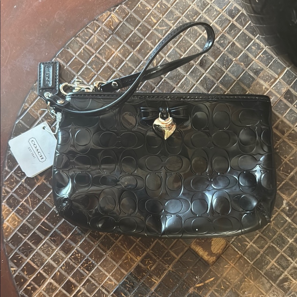 Coach Black Patent Leather Clutch with Gold Hardware